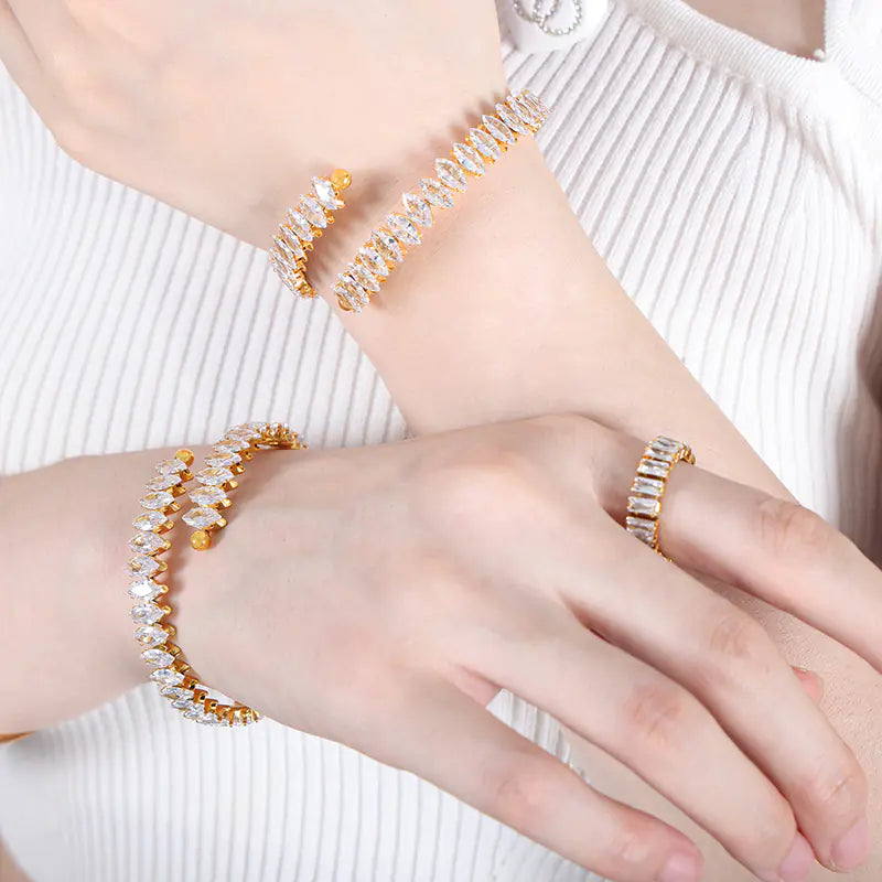 Trendy Cross-Border Luxury Diamond Stone Open Bracelet