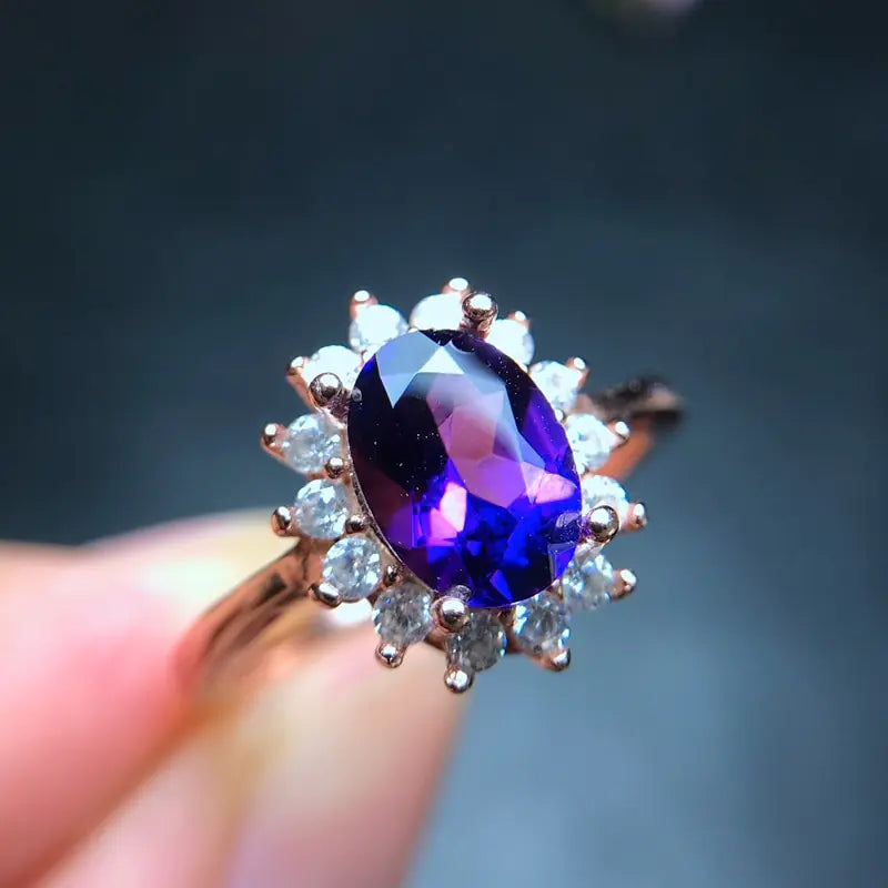 925 Silver Adjustable Amethyst Ring - Classic Style