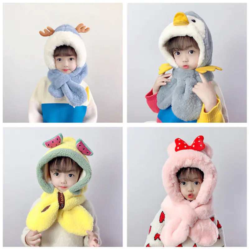 Thick Warm Children's Scarves and Hats with Cute Designs