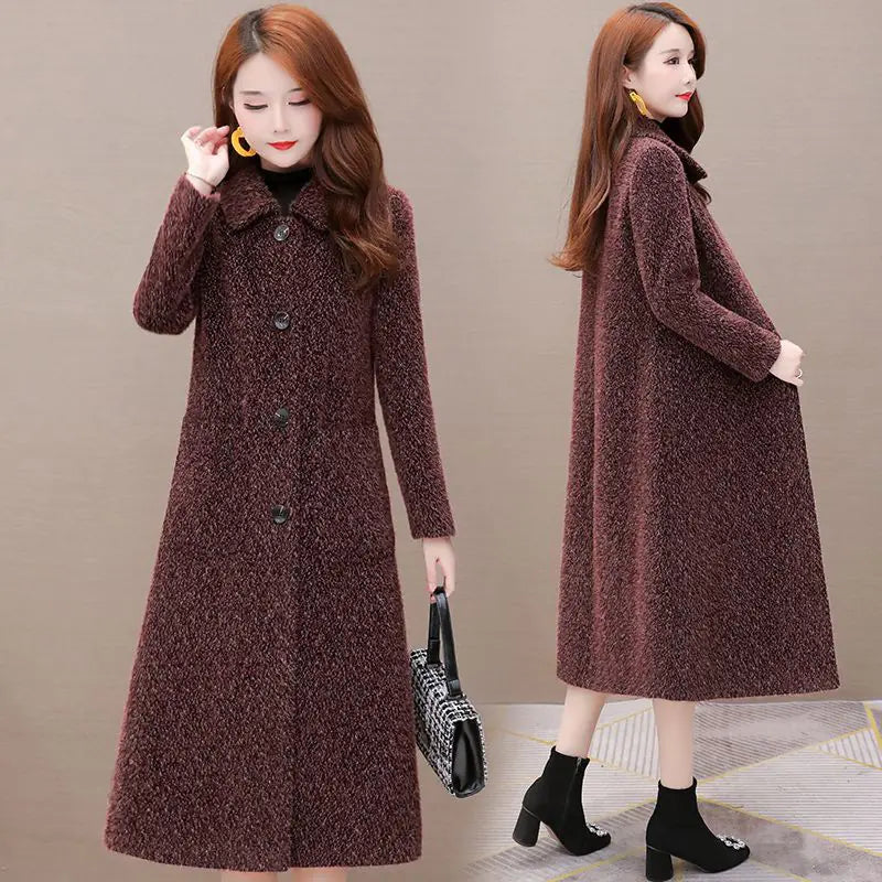 Mid-Length Padded Imitation Mink Fleece Coat for Women